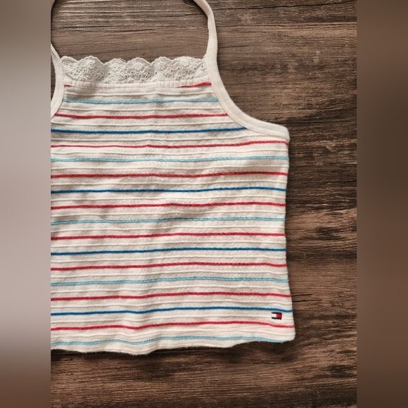 Tommy Hilfiger Red White And Blue Striped Halter Crop Top Shirt - Picture 2 of 5